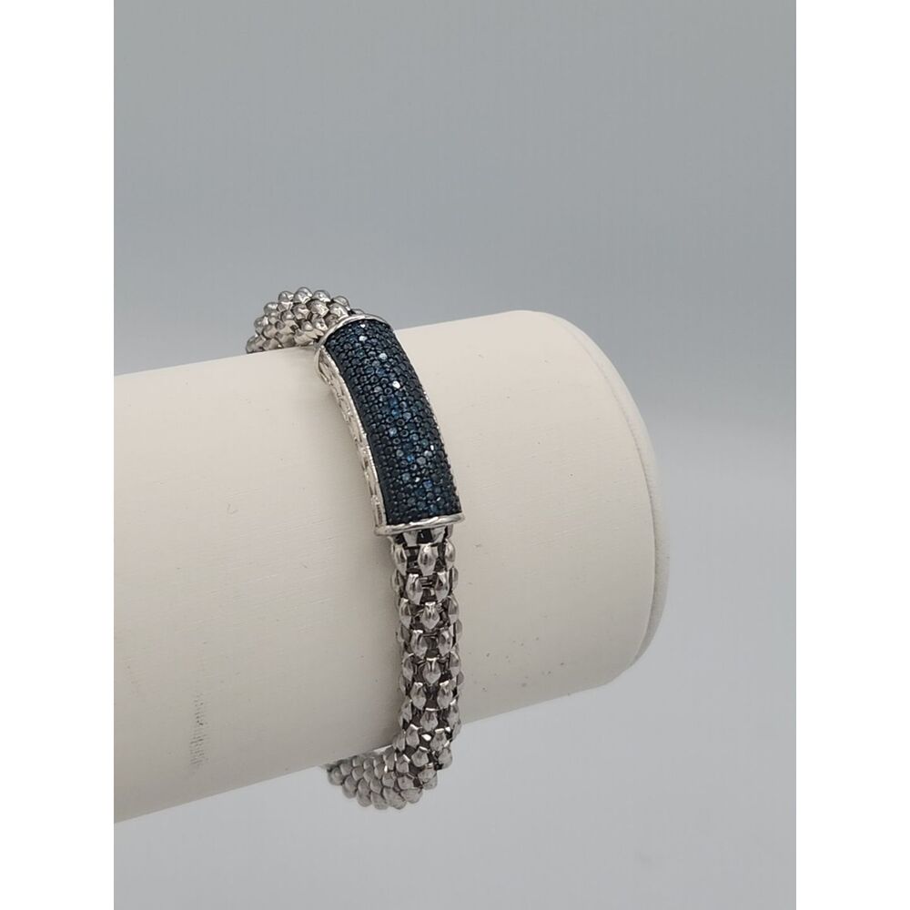 Affinity Cabin Blue Genuine Diamond POPCORN Sterling Silver Bracelet 8” LARGE